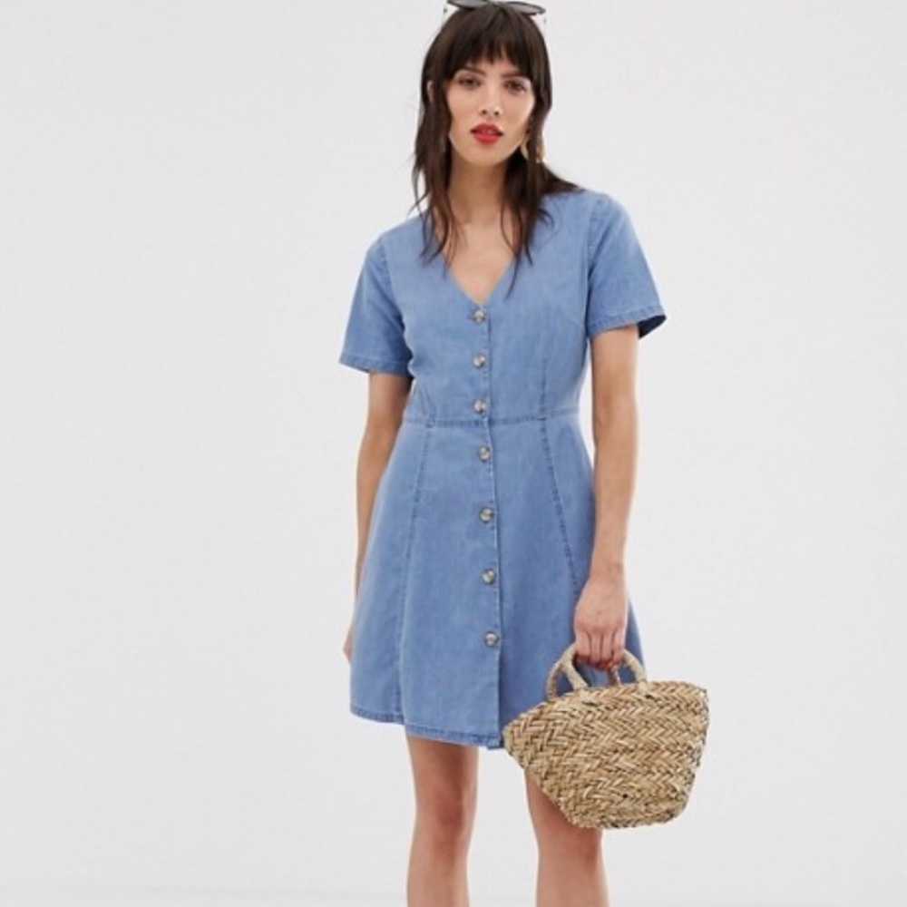 ASOS Denim Tea Dress With Mock Horn Buttons